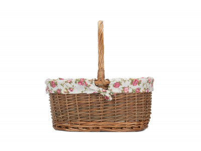 Basket, SIZE 3 OVAL UNPEELED WILLOW SHOPPER with GARDEN ROSE LINING