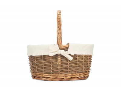 Basket, SIZE 1 OVAL UNPLEELED WILLOW SHOPPER with WHITE LINING