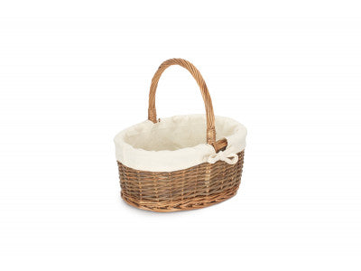 Basket, SIZE 2 OVAL UNPEELED WILLOW SHOPPER with WHITE LINING