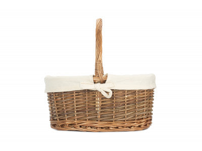 Basket, SIZE 2 OVAL UNPEELED WILLOW SHOPPER with WHITE LINING