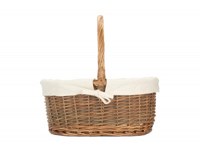 Basket, SIZE 3 OVAL UNPEELED WILLOW SHOPPER with WHITE LINING