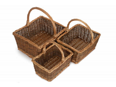 Basket, Set of 3 RECTANGULAR UNPEELED WILLOW SHOPPERS 