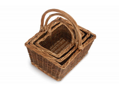 Basket, Set of 3 RECTANGULAR UNPEELED WILLOW SHOPPERS 