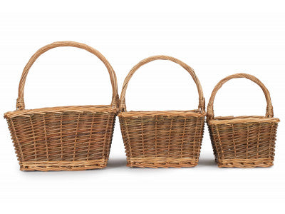 Basket, Set of 3 RECTANGULAR UNPEELED WILLOW SHOPPERS 