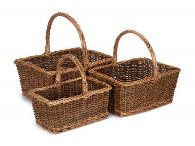 Basket, Set of 3 RECTANGULAR UNPEELED WILLOW SHOPPERS 