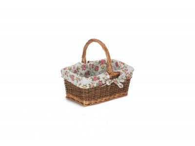 Basket, SIZE 1 RECTANGULAR UNPEELED WILLOW SHOPPER with GARDEN ROSE LINING