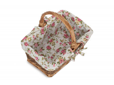 Basket, SIZE 1 RECTANGULAR UNPEELED WILLOW SHOPPER with GARDEN ROSE LINING
