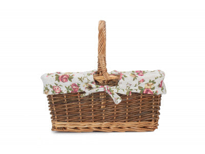 Basket, SIZE 1 RECTANGULAR UNPEELED WILLOW SHOPPER with GARDEN ROSE LINING