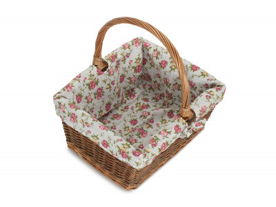 Basket, SIZE 3 RECTANGULAR UNPEELED WILLOW SHOPPER with GARDEN ROSE LINING
