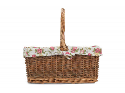 Basket, SIZE 3 RECTANGULAR UNPEELED WILLOW SHOPPER with GARDEN ROSE LINING