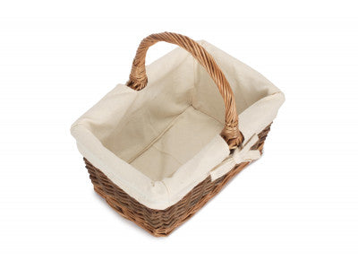 Basket, SIZE 1 RECTANGULAR UNPEELED WILLOW SHOPPER with WHITE LINING