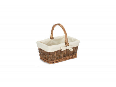 Basket, SIZE 1 RECTANGULAR UNPEELED WILLOW SHOPPER with WHITE LINING