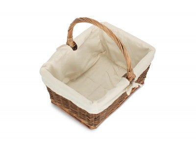 Basket, SIZE 2 RECTANGULAR UNPEELED WILLOW SHOPPER with WHITE LINING