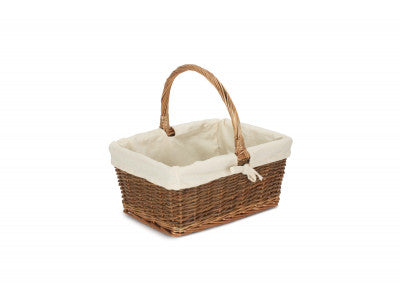 Basket, SIZE 2 RECTANGULAR UNPEELED WILLOW SHOPPER with WHITE LINING