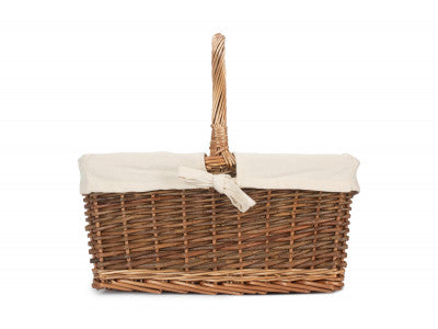 Basket, SIZE 2 RECTANGULAR UNPEELED WILLOW SHOPPER with WHITE LINING
