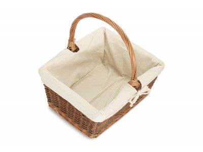 Basket, SIZE 3 RECTANGULAR UNPEELED WILLOW SHOPPER with WHITE LINING