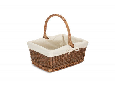 Basket, SIZE 3 RECTANGULAR UNPEELED WILLOW SHOPPER with WHITE LINING