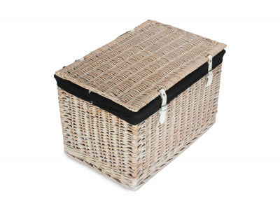 "Basket, 24" WHITE WASH CHEST HAMPER with BLACK LINING"