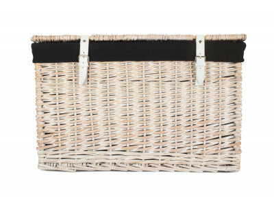"Basket, 24" WHITE WASH CHEST HAMPER with BLACK LINING"