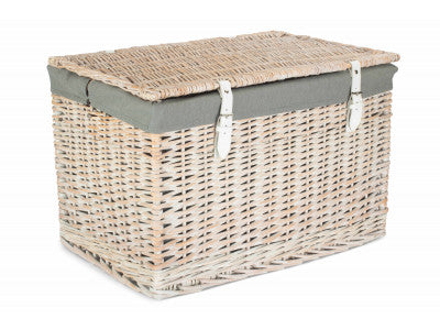 "Basket, 24" WHITE WASH CHEST HAMPER with GREY SAGE LINING"