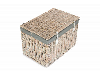 "Basket, 24" WHITE WASH CHEST HAMPER with GREY SAGE LINING"