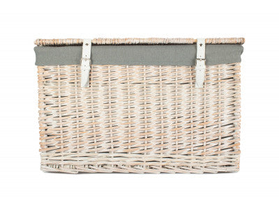 "Basket, 24" WHITE WASH CHEST HAMPER with GREY SAGE LINING"