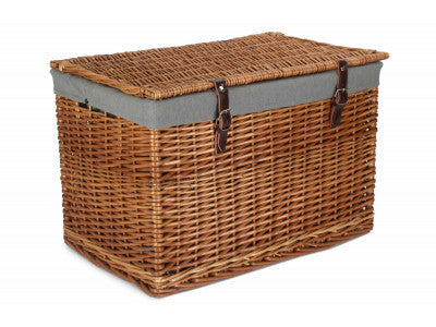 "Basket, 24" DOUBLE STEAMED CHEST HAMPER with GREY SAGE LINING"