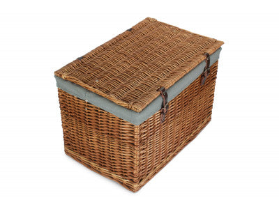 "Basket, 24" DOUBLE STEAMED CHEST HAMPER with GREY SAGE LINING"
