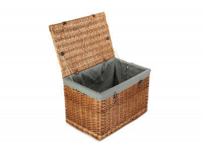 "Basket, 24" DOUBLE STEAMED CHEST HAMPER with GREY SAGE LINING"