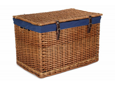 "Basket, 24" DOUBLE STEAMED CHEST HAMPER with NAVY BLUE LINING"