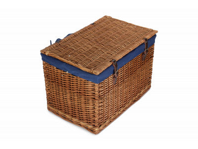 "Basket, 24" DOUBLE STEAMED CHEST HAMPER with NAVY BLUE LINING"