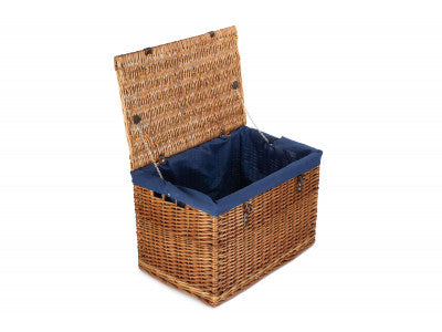 "Basket, 24" DOUBLE STEAMED CHEST HAMPER with NAVY BLUE LINING"