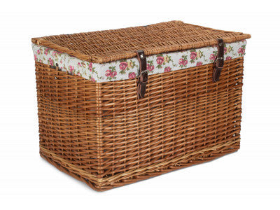 "Basket, 24" DOUBLE STEAMED CHEST HAMPER with GARDEN ROSE LINING"