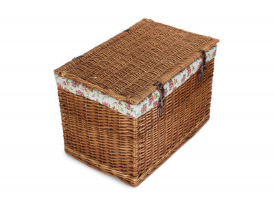 "Basket, 24" DOUBLE STEAMED CHEST HAMPER with GARDEN ROSE LINING"