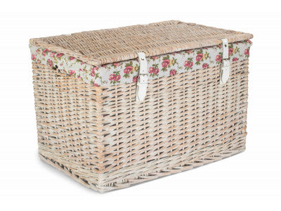 "Basket, 24" WHITE WASH CHEST HAMPER with GARDEN ROSE LINING"