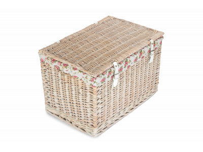 "Basket, 24" WHITE WASH CHEST HAMPER with GARDEN ROSE LINING"