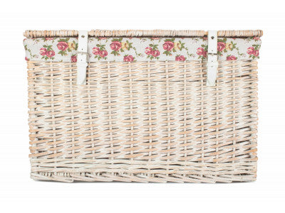 "Basket, 24" WHITE WASH CHEST HAMPER with GARDEN ROSE LINING"