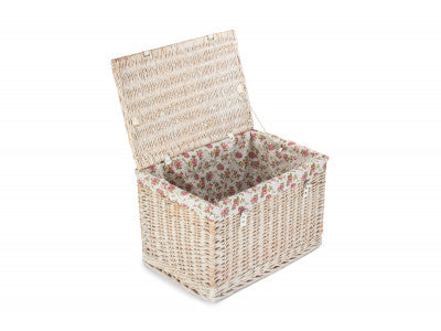 "Basket, 24" WHITE WASH CHEST HAMPER with GARDEN ROSE LINING"