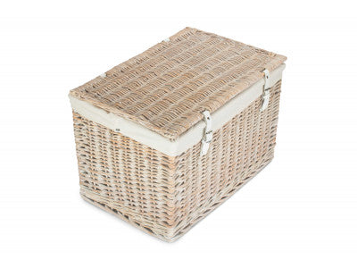 "Basket, 24" WHITE WASH CHEST HAMPER with WHITE LINING"