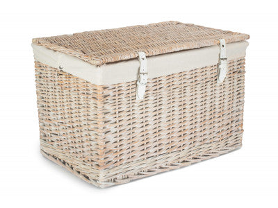 "Basket, 24" WHITE WASH CHEST HAMPER with WHITE LINING"