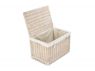 "Basket, 24" WHITE WASH CHEST HAMPER with WHITE LINING"