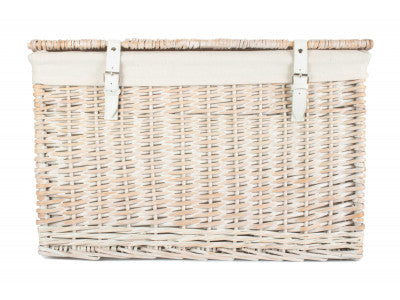 "Basket, 24" WHITE WASH CHEST HAMPER with WHITE LINING"