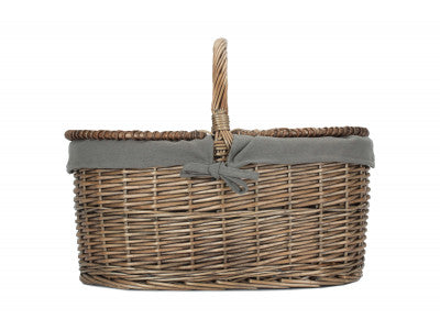 Basket, DEEP ANTIQUE WASH OVAL PICNIC BASKET with GREY SAGE LINING