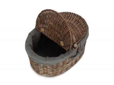 Basket, DEEP ANTIQUE WASH OVAL PICNIC BASKET with GREY SAGE LINING