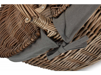Basket, DEEP ANTIQUE WASH OVAL PICNIC BASKET with GREY SAGE LINING