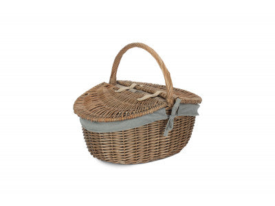 Basket, ANTIQUE WASH FINISH OVAL PICNIC with GREY SAGE LINING
