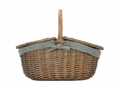Basket, ANTIQUE WASH FINISH OVAL PICNIC with GREY SAGE LINING