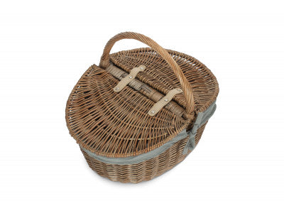 Basket, ANTIQUE WASH FINISH OVAL PICNIC with GREY SAGE LINING