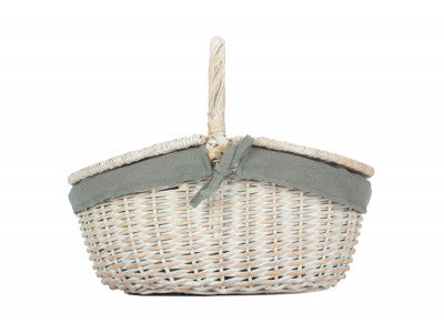 Basket, WHITE WASH FINISH OVAL PICNIC with GREY SAGE LINING