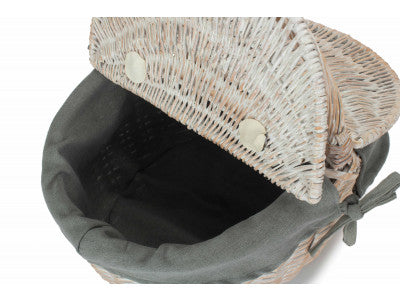 Basket, WHITE WASH FINISH OVAL PICNIC with GREY SAGE LINING